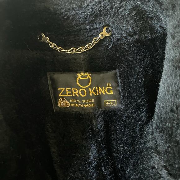 Zero King 100% Virgin Wool Coat 44L | Herringbone Faux Fur Collar Vintage - Picture 3 of 10